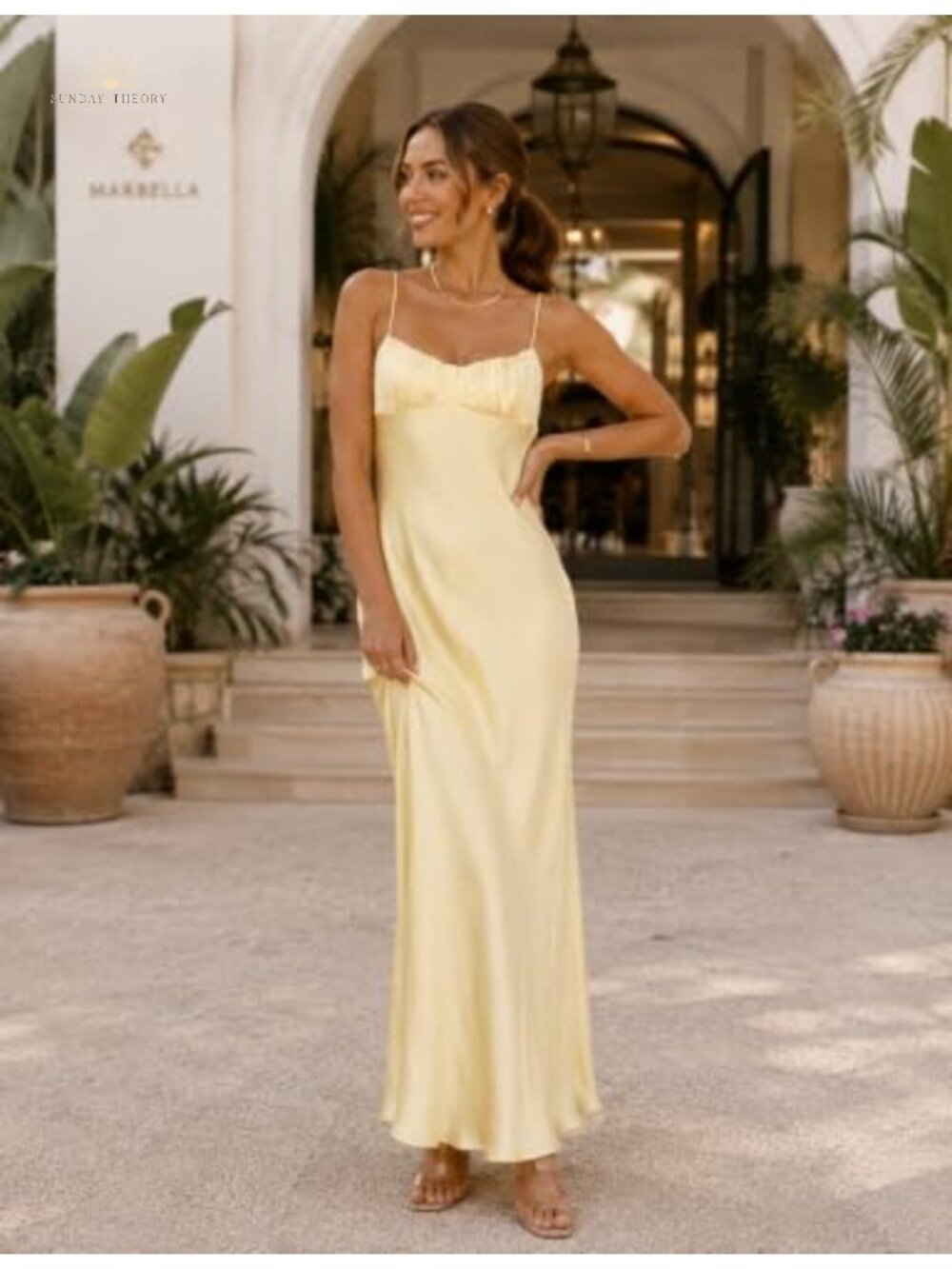 Satin Spaghetti Strap Backless Midi Dress Cut Out Ruched Formal Cocktail